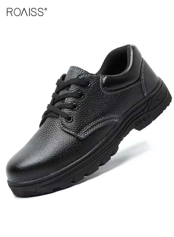 roaiss Men's Protective Shoes Anti-Smash Anti-Puncture Steel Toe Cap Non-slip, Comfortable Lace up Wear-Resistant Protective Construction Site Labor Shoes Safety Work Shoes Black - Image 5